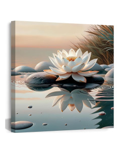 Cuadro Lienzo Zen Loto Blanco KBIERQN 30.48x30.48cm