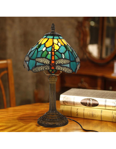 Lámpara de Mesa Tiffany Fumat Libélula Azul 20x38 cm LED