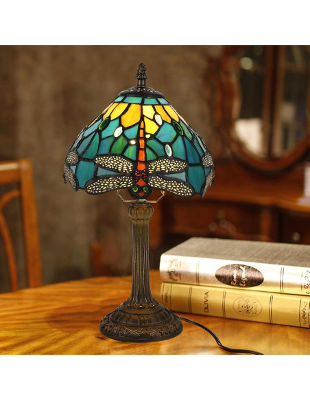 Lámpara de Mesa Tiffany Fumat Libélula Azul 20x38 cm LED