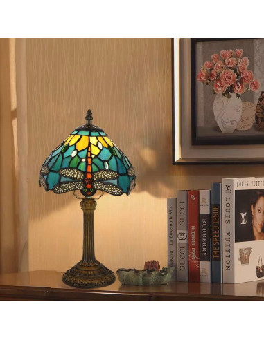 Lámpara de Mesa Tiffany Fumat Libélula Azul 20x38 cm LED