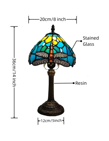 Lámpara de Mesa Tiffany Fumat Libélula Azul 20x38 cm LED