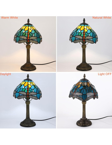 Lámpara de Mesa Tiffany Fumat Libélula Azul 20x38 cm LED