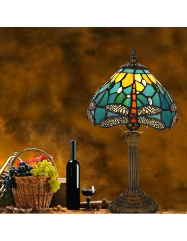 Lámpara de Mesa Tiffany Fumat Libélula Azul 20x38 cm LED