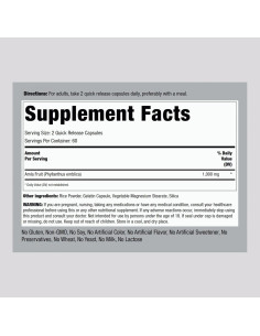 Cápsulas de Amla Piping Rock 1000mg - 120 Píldoras Sin OGM 2