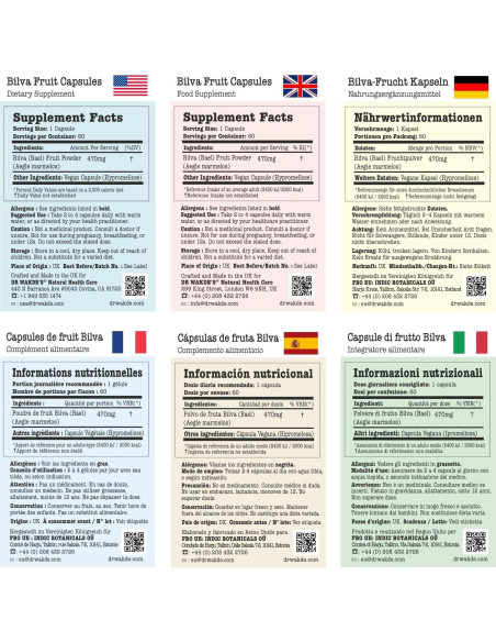 Cápsulas de Fruta Bael DR WAKDE 60 Veganas 100% Herbal