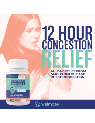 WELMATE Guaifenesina 600mg Expectorante 200 Tabletas Alivio Tos