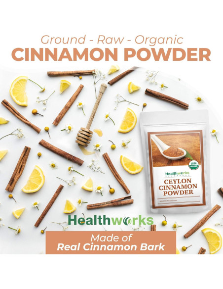 Polvo de Canela de Ceilán Orgánica Healthworks 453.6 g - Crudo, Keto, Vegano