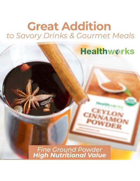 Polvo de Canela de Ceilán Orgánica Healthworks 453.6 g - Crudo, Keto, Vegano