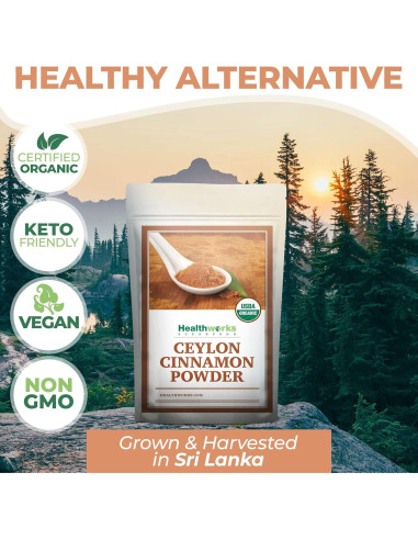 Polvo de Canela de Ceilán Orgánica Healthworks 453.6 g - Crudo, Keto, Vegano
