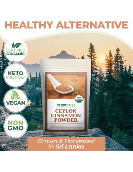 Polvo de Canela de Ceilán Orgánica Healthworks 453.6 g - Crudo, Keto, Vegano