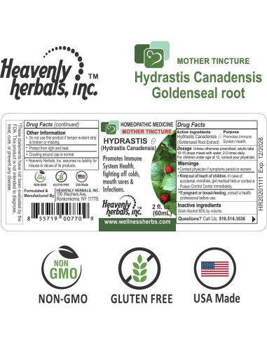 Tintura Madre Homeopática Hydrastis Canadensis 59.15 mL - Salud Inmunológica