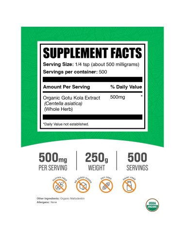 Extracto de Gotu Kola Orgánico en Polvo BulkSupplements 250g