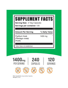 Cápsulas de Psyllium Husk BulkSupplements 240 g Veganas 2