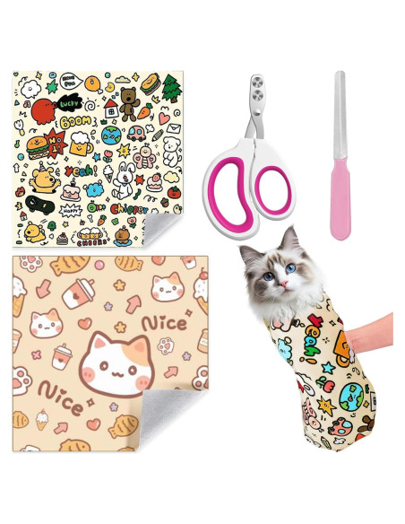 Envoltura para Gatos AGPVZUQL con Cortauñas y Lima, L y XL