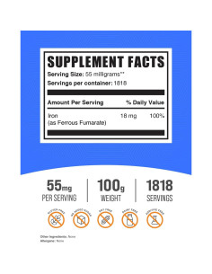 Polvo de Fumarato Ferroso BulkSupplements 100g - Suplemento de Hierro 18mg 2