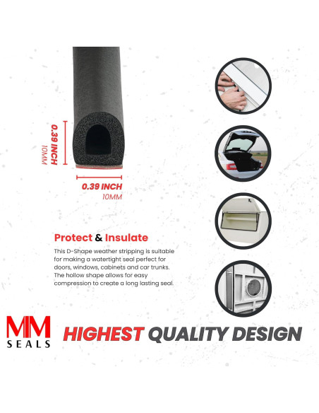 Burlete D-Shape M M SEALS 1.55m Caucho Negro Adhesivo 3M