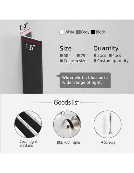 Bloqueadores de Luz Blackout ZSTARR 147.32 cm 2 Piezas Negro