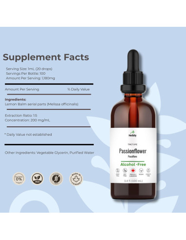 Tintura de Flor de Pasión Herbity 100 ml - Sin Alcohol, Vegano