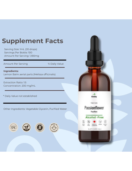 Tintura de Flor de Pasión Herbity 100 ml - Sin Alcohol, Vegano