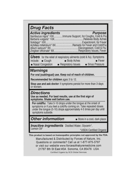 Forces of Nature Alivio Resfriado y Tos Niños 10 ml Homeopático