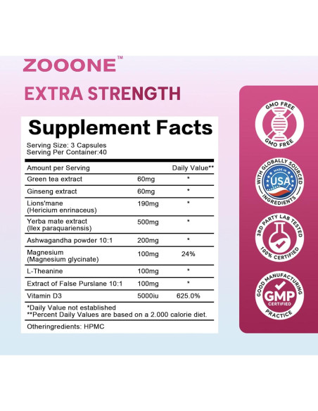 Cápsulas de Yerba Mate Zooone - Suplemento Energético 120 Unidades