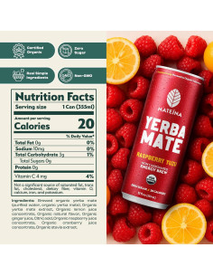 Mateina Yerba Mate Energética Orgánica Sin Azúcar - 12 Latas 355ml 2