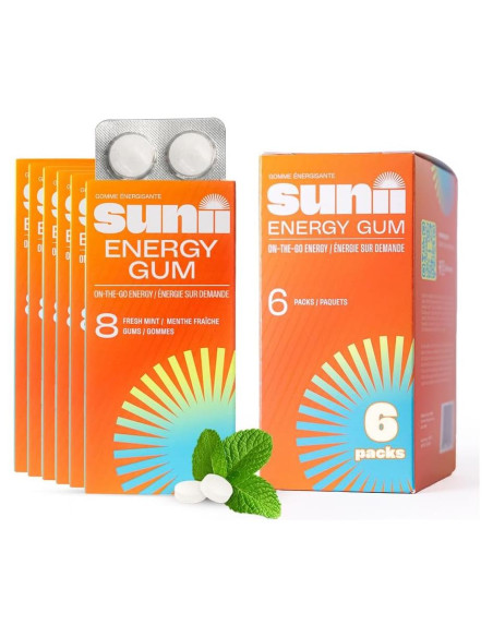 Chicle Energético Sunii - 50mg Cafeína, Sin Azúcar, 48pcs