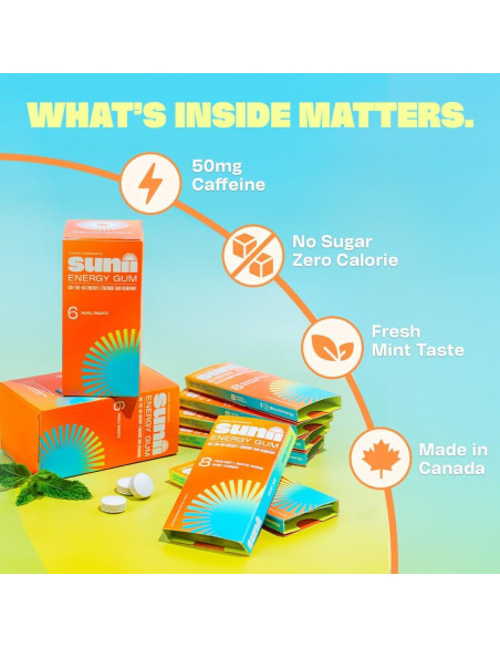 Chicle Energético Sunii - 50mg Cafeína, Sin Azúcar, 48pcs