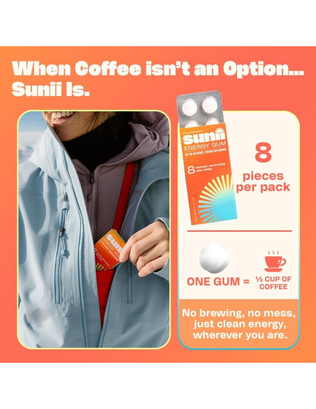 Chicle Energético Sunii - 50mg Cafeína, Sin Azúcar, 48pcs