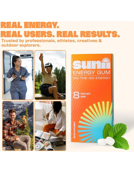 Chicle Energético Sunii - 50mg Cafeína, Sin Azúcar, 48pcs