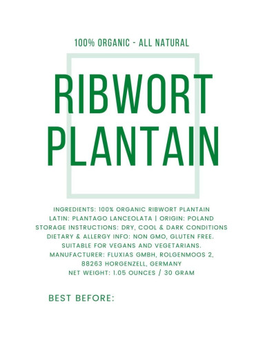 Hierba de Plantago Lanceolata 30g - 100% Natural - Vegano