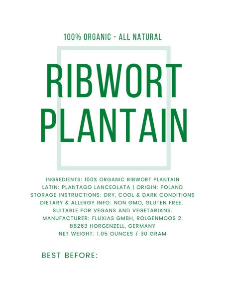 Hierba de Plantago Lanceolata 30g - 100% Natural - Vegano