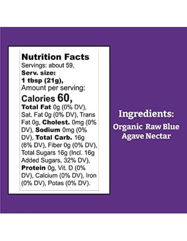 Néctar de Agave Azul Crudo Orgánico Wholesome 1.24 kg