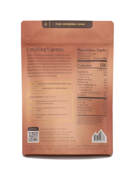 Cacao Ceremonial Orgánico Ora - Uganda Elevador 227g - Sin Azúcar