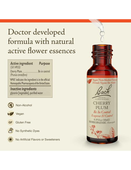 Esencia Floral Bach Ciruela Cherry 10mL - Sin Alcohol - Vegano