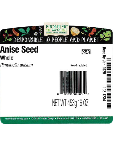 Semilla de Anís Entera Orgánica Frontier Co-op 453.6g Kosher