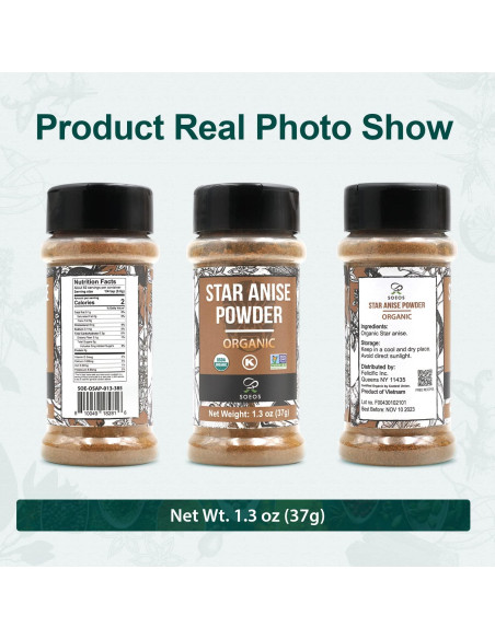 Polvo Orgánico de Anís Estrellado Soeos 37g - Especia Natural