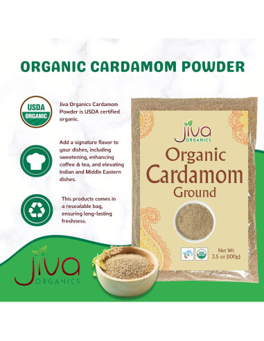 Polvo de Cardamomo Orgánico Jiva 100g - Premium, Aromático