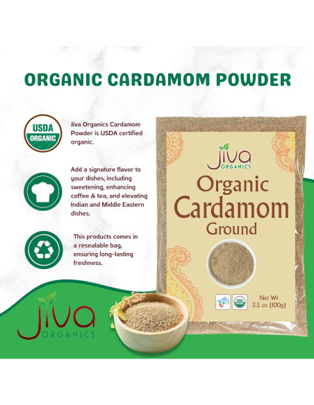 Polvo de Cardamomo Orgánico Jiva 100g - Premium, Aromático