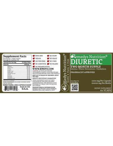 Diurético Herbal Remedy's Nutrition | 1000 mg, 60 Cápsulas Veganas