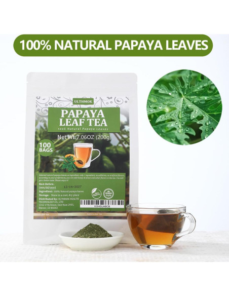 100 Bolsas de Té de Hoja de Papaya YILINSHA - Natural y Sin Aditivos