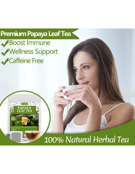 100 Bolsas de Té de Hoja de Papaya YILINSHA - Natural y Sin Aditivos
