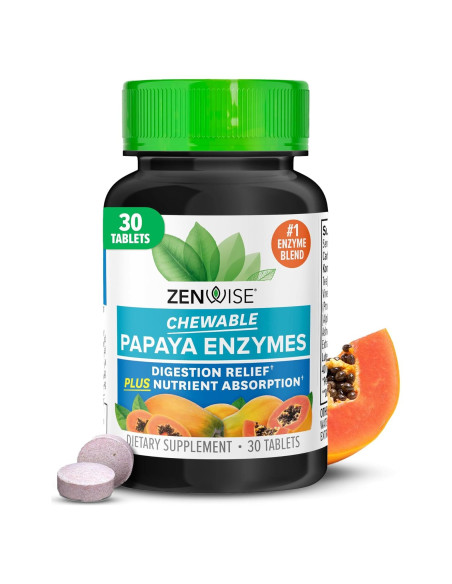 Enzimas Masticables de Papaya Zenwise - 30 Tabletas Digestivas