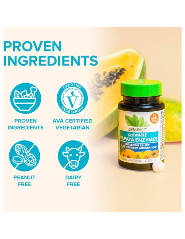 Enzimas Masticables de Papaya Zenwise - 30 Tabletas Digestivas