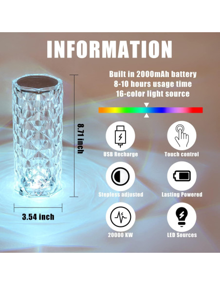 Lámpara de Mesa RGB BGFHome Diamante 22cm Control Remoto