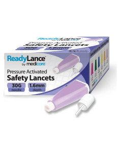 Lancetas de Seguridad MediCore 30G x 1.6MM, 100 Unidades