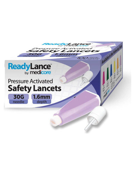 Lancetas de Seguridad MediCore 30G x 1.6MM, 100 Unidades