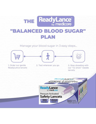 Lancetas de Seguridad MediCore 30G x 1.6MM, 100 Unidades