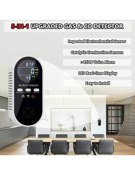 Detector de Monóxido de Carbono y Gas Natural YDAXUN KH168 5 en 1