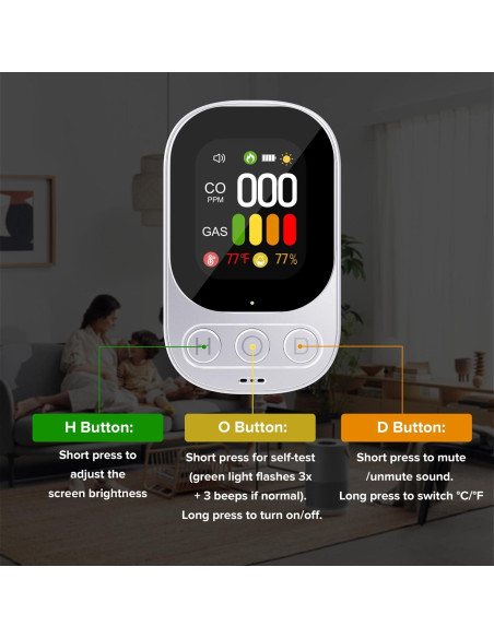 Detector de Monóxido de Carbono 4-en-1 ByAnciel HD08 - Pantalla Digital